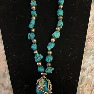 Turquoise Beaded Necklace with Silver Accents